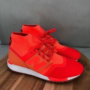 New Balance 247 Trainers Neon Orange Knit Sock Mid Top Sneakers Shoes Mens 13 D